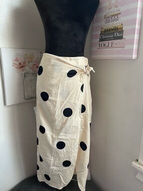 Polka Dot Midi Wrap Skirt in Cream and Black